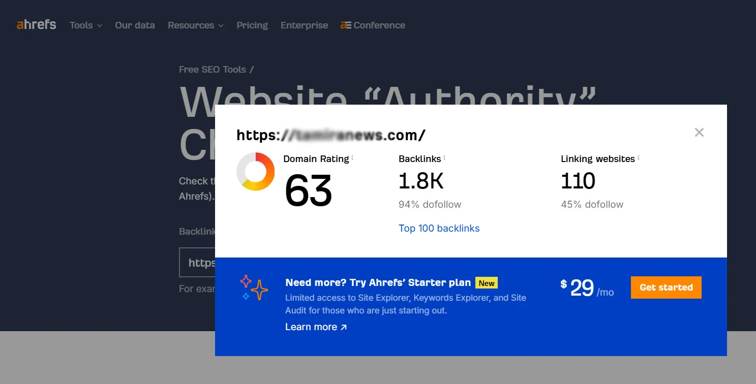 J’augmenterai la note du domaine ahrefs DR